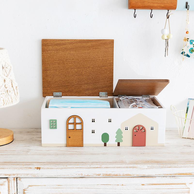 阿楹 木入户创意遥控器口罩收纳盒儿童玄关抽屉柜桌面钥匙置物架