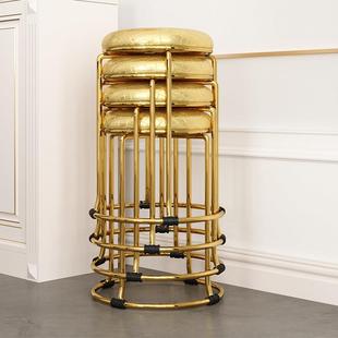 家用凳子钢筋凳圆凳可摞叠网红小板凳家用客厅餐桌凳化妆美容圆凳