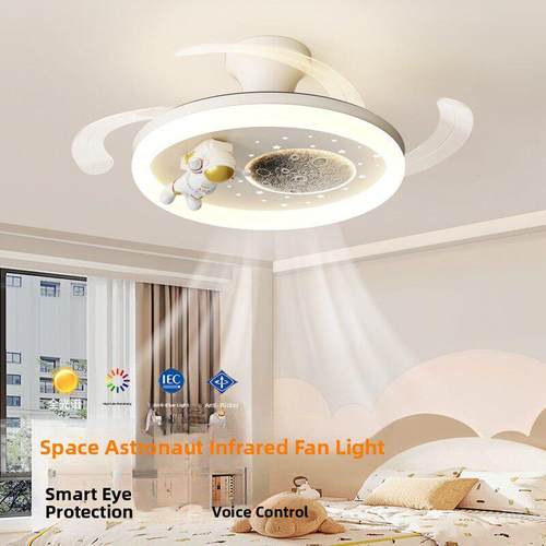 儿童房风扇灯2025新款男孩太空人卡通护眼静音吸顶隐形吊扇灯具