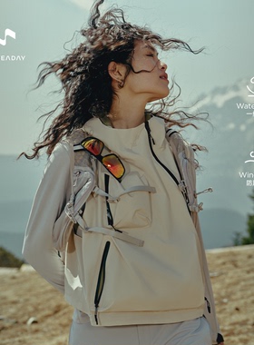 ALLREADAY新奇天 徒步马甲女户外防水跑步多口袋冲锋马甲背心男