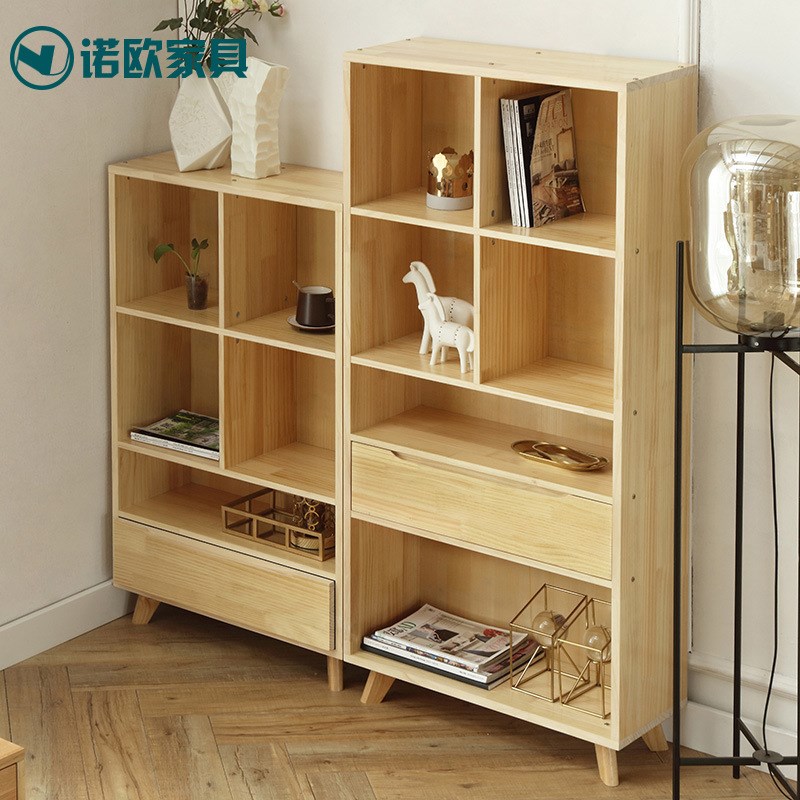 北欧实木书柜书架现代简约家用简易落地橡胶木书架小学生书房家具