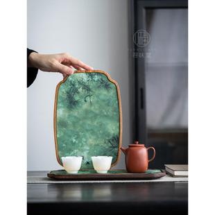 雅致实木织锦小茶盘托盘家用茶具壶垫 国风胡桃木干泡盘壶承｜中式