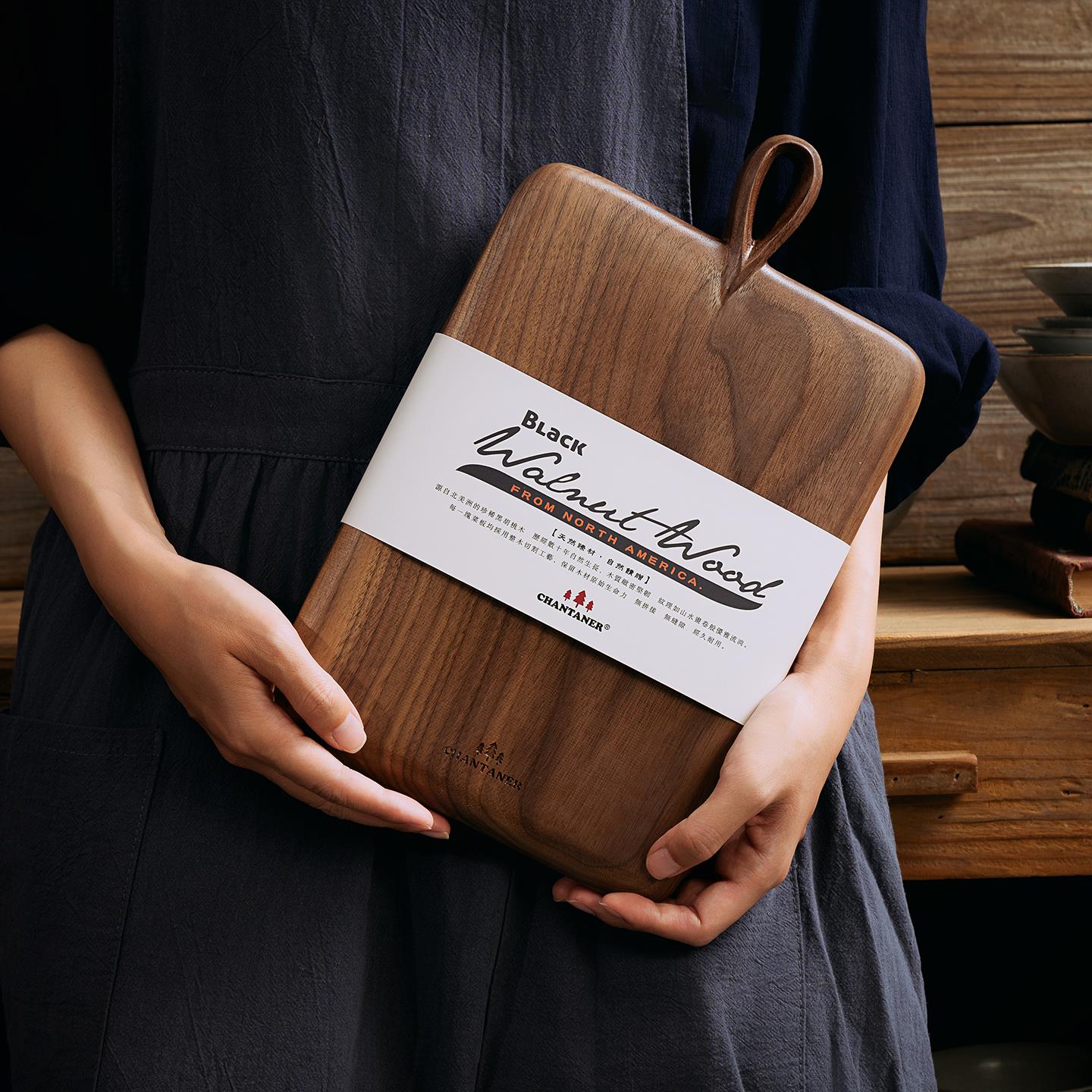 WS北美黑胡桃木整木砧板切菜案板副食品板水果面 面包餐盘水滴把