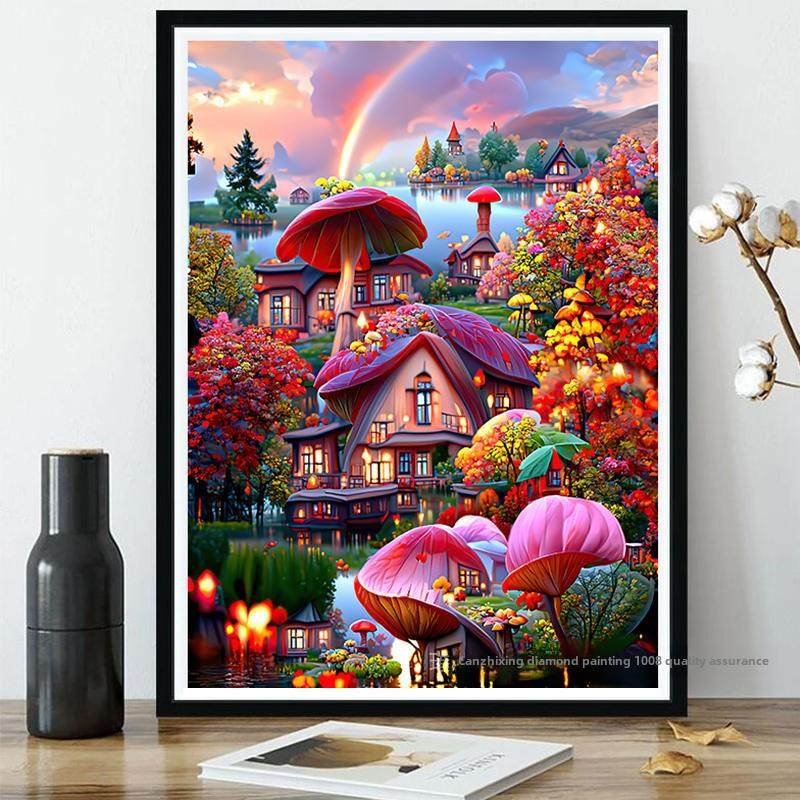 梦幻风景钻石画2025新款满钻客厅卧室唯美蘑菇小屋5d点贴钻十字绣,居家布艺,钻石绣,淘宝优惠券,粉丝福利购,淘宝优惠卷