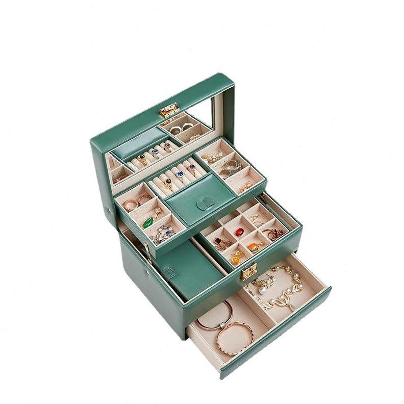 甄选新款pu皮革珠首饰盒韩版饰品收纳盒色气质多层超大容量首饰箱