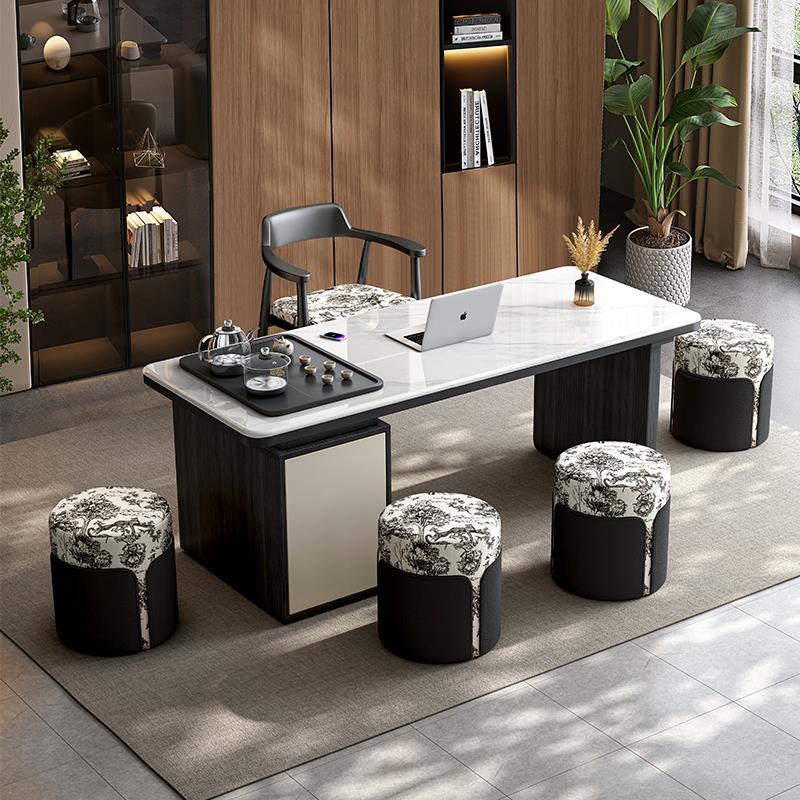 简约家用客厅实木微晶石岩板茶桌新款小户型阳台泡茶一体茶台组合