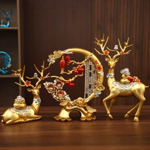 新中式招财福鹿轻奢高档电视柜客厅酒柜摆件店铺开 业礼品新居乔