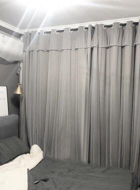 灰色高档布纱一体化斯堪的纳维亚无障碍豪华优雅双层遮光隔音客厅