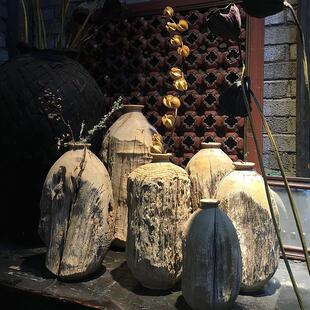 复古侘寂风枯木花瓶 实木桌面装饰摆件 电视柜插花瓶玄关家用干花