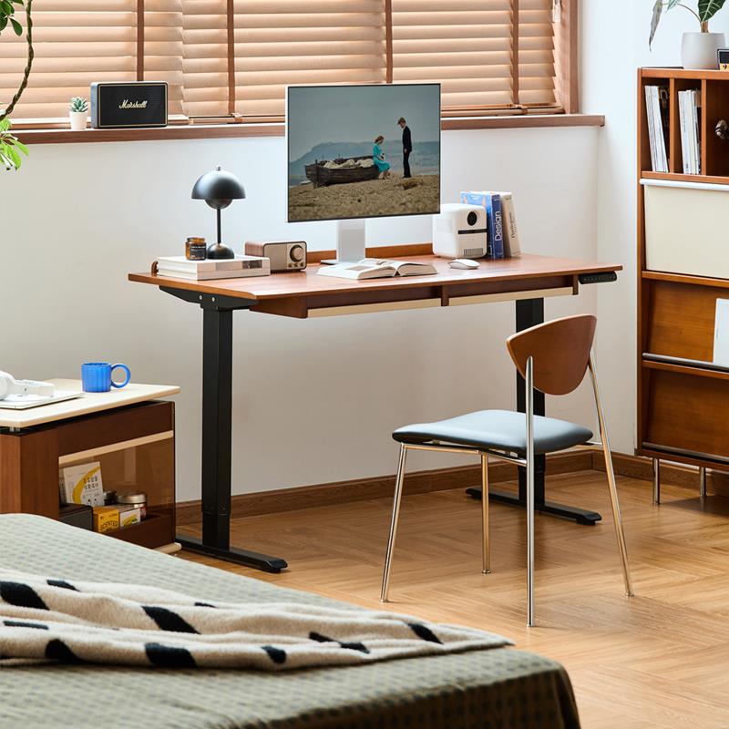 实木电动升降桌子带抽屉学习书桌电竞智能电脑桌办公双电机工作台