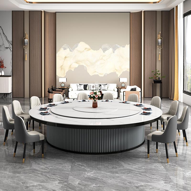 酒店餐桌大圆桌20人电动转盘家用圆形饭桌包厢10人15人定制电磁炉