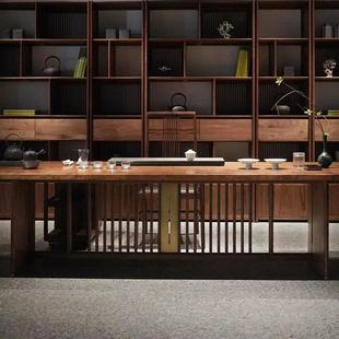 实木大阪茶桌椅组合客厅家用黑胡桃木泡茶桌简约办公室茶台 新中式