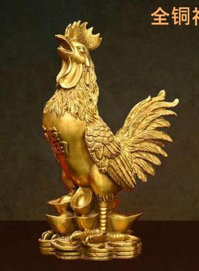 全黄铜公鸡金钱鸡摆件福字家居卧室装饰客厅玄关工艺礼品摆饰新中