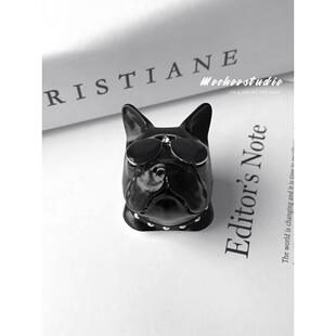 汽车法斗狗头车载摆件出风口夹香薰扩香石膏车内装饰品男生礼物