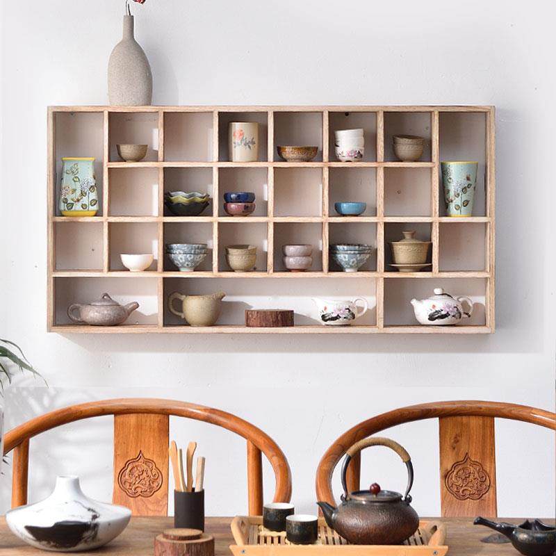 建盏茶杯架小紫砂壶架实木多宝阁中式博古架茶具收纳展示架50格