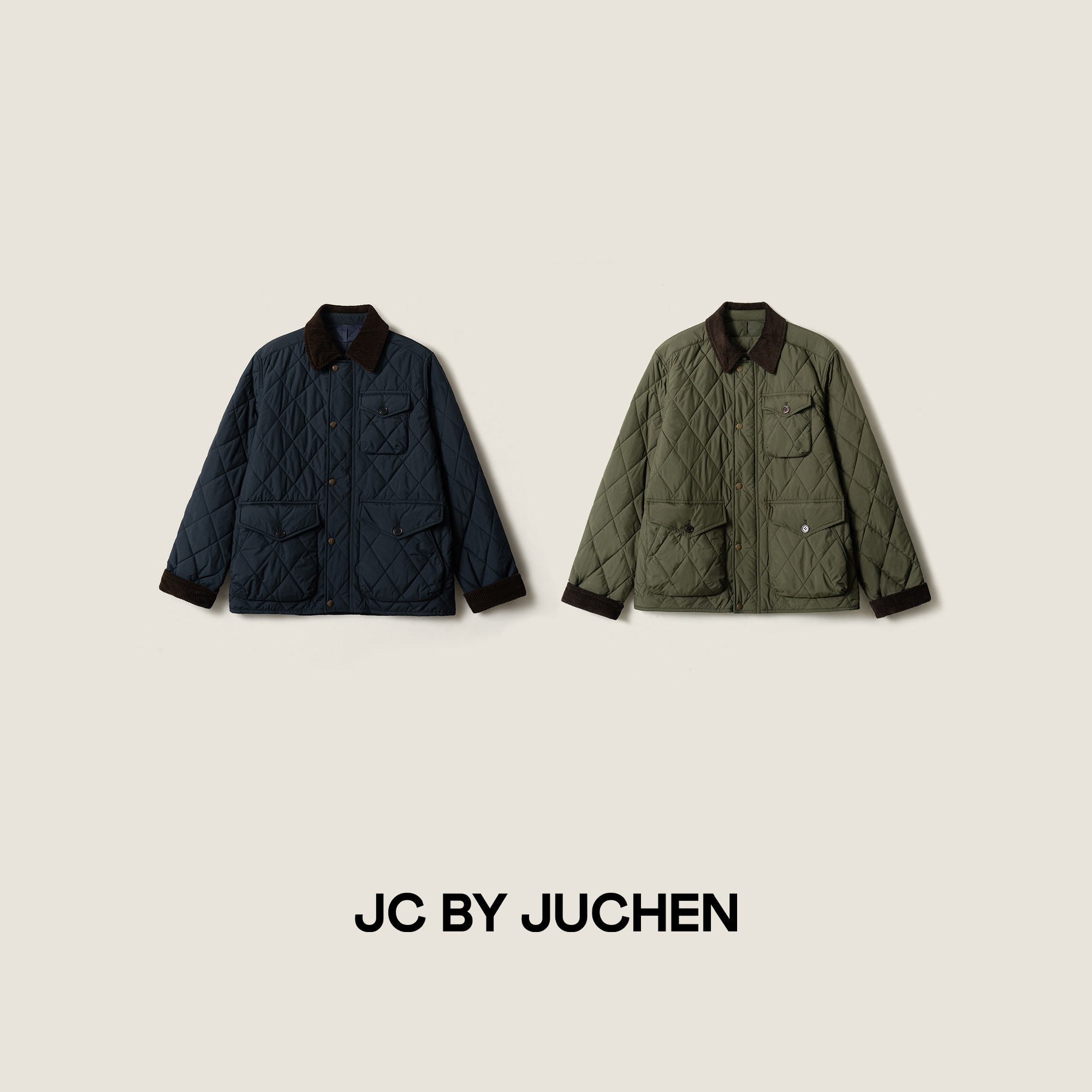 绗缝防沾水灯芯绒翻领工装棉服