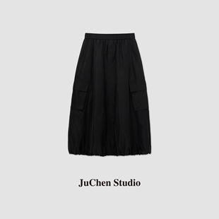 山系机能花苞裙中长款百搭黑色休闲抗皱轻盈工装感半身裙SS013589