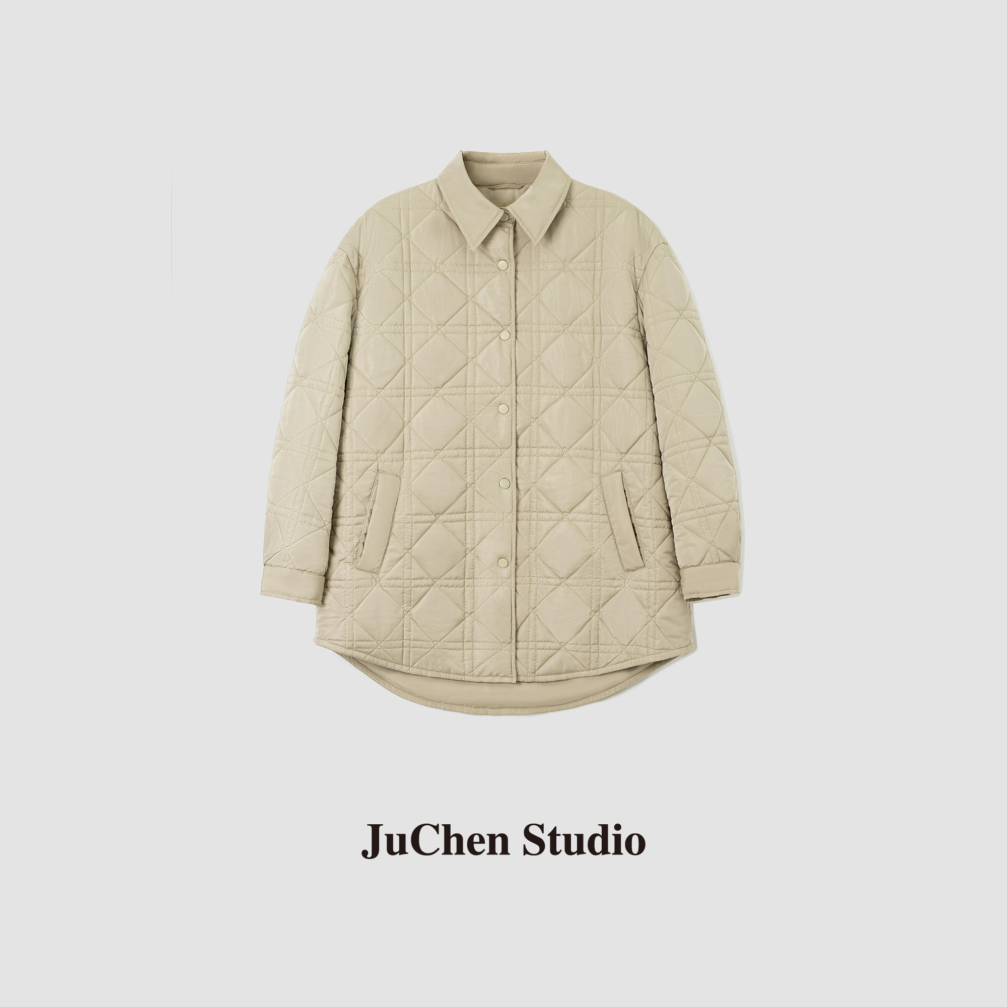 衬衫式廓形菱形格保暖棉服外套