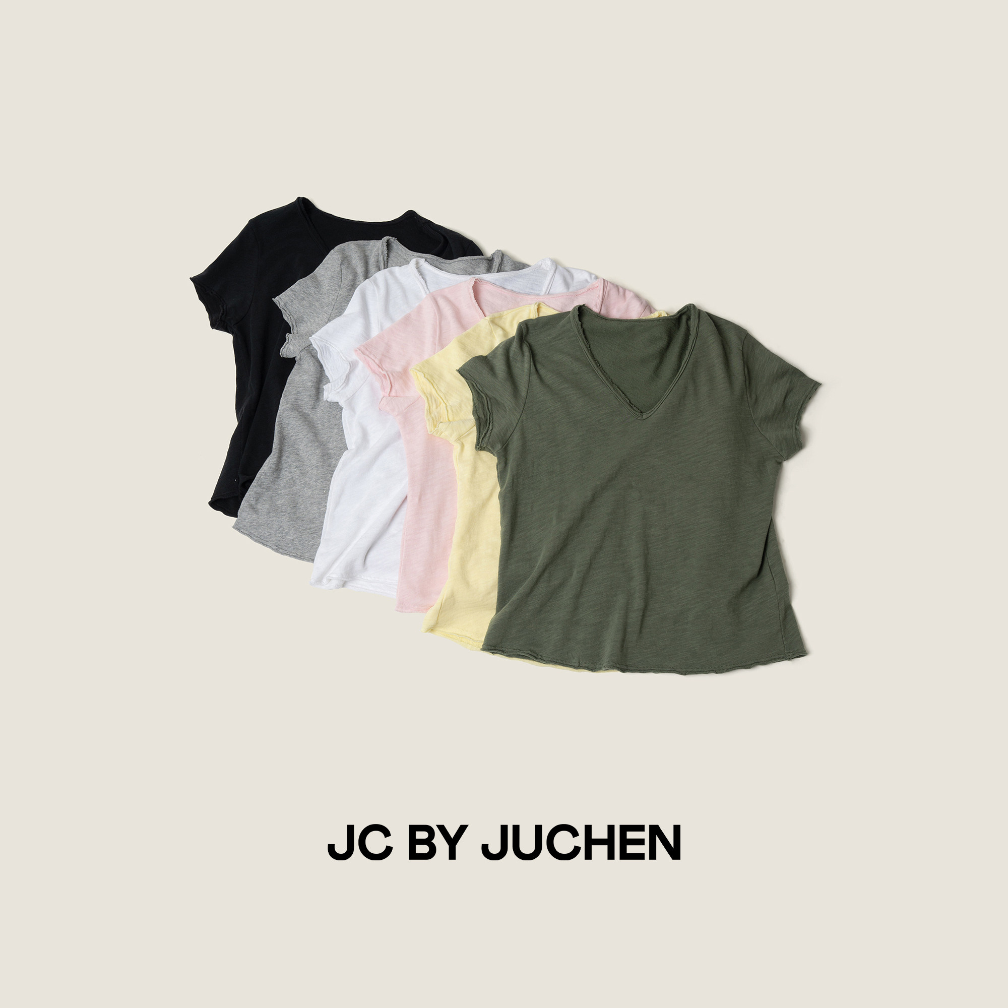 服软T水洗竹节棉六色V领破边显瘦百搭短袖T恤 JMRSS1030001-F195