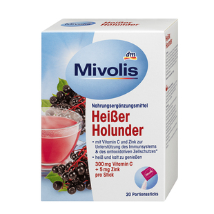 Mivolis天然接骨木浆果冲剂维生素C+锌粉冲剂热饮提免疫成人20条