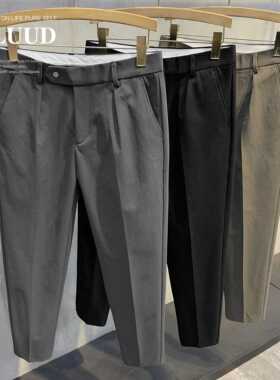 LUUD 英伦风暗扣设计薄西裤潮流舒适9九分青年免烫夏天修身小脚裤