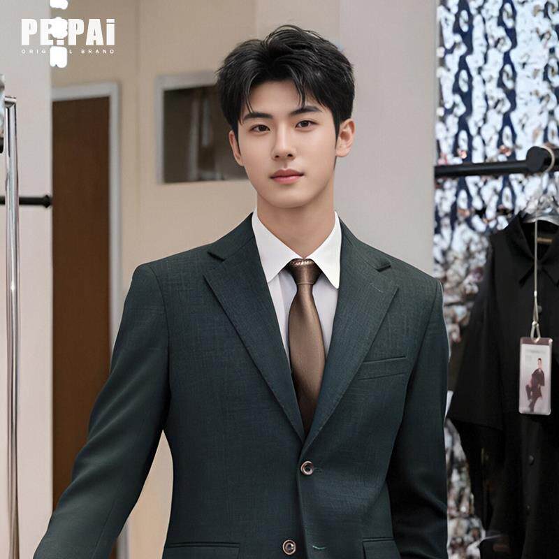 夏季高端西服套装男士墨绿色薄款修身商务正装结婚订婚西装礼服男