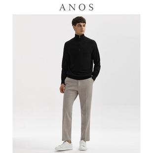 時(shí)尚 ANOS春秋毛呢西褲 男卡其色星空斜紋商務(wù)修身 保暖厚款 子 休閑褲