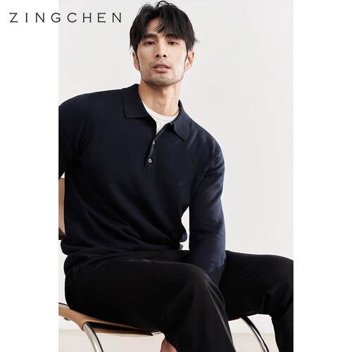 【超柔长绒棉】ZINGCHEN男士长袖t恤POLO衫 秋冬翻领针织衫毛衣