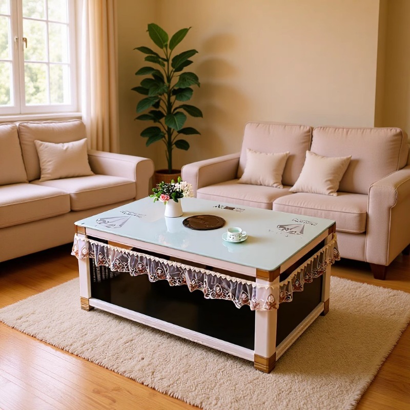 透明皮罩正方形防水防油桌布耐高温轻奢烤火桌罩套长方形垂边包角