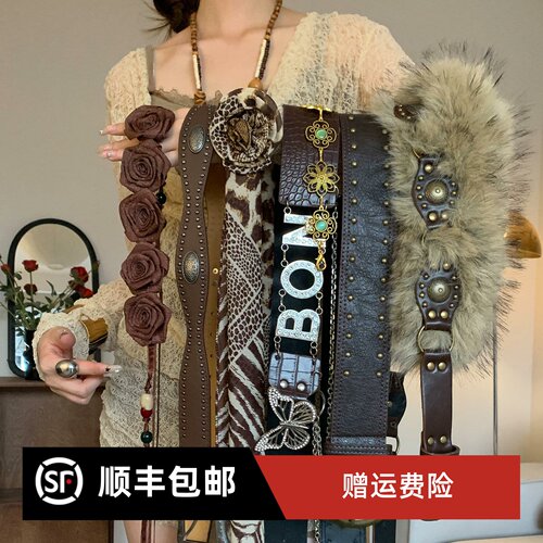 复古西部风棕色铆钉腰带
