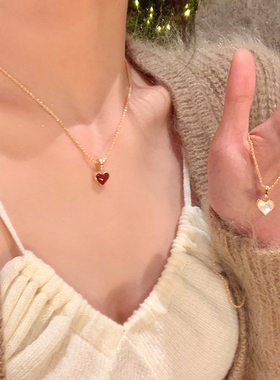温柔新年红爱心气质锁骨链