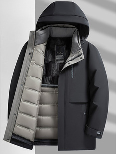 高端白鹅绒羽绒服男冬季新款保暖加厚可脱卸内胆显瘦中长款派克服