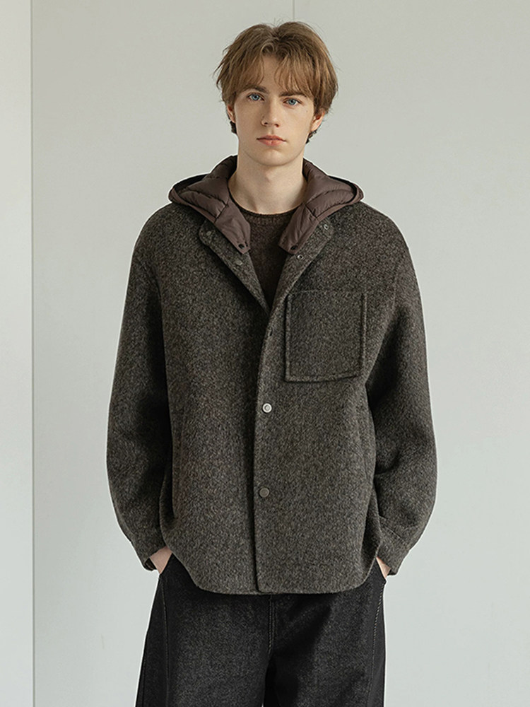 Light luxury and high-end down hat wool coat for men, 2026 new wi
