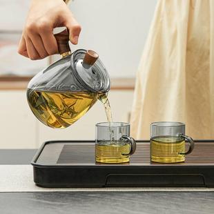 茶盘全套木把泡茶壶家用客厅功夫茶道办公室喝茶杯 玻璃茶具套装