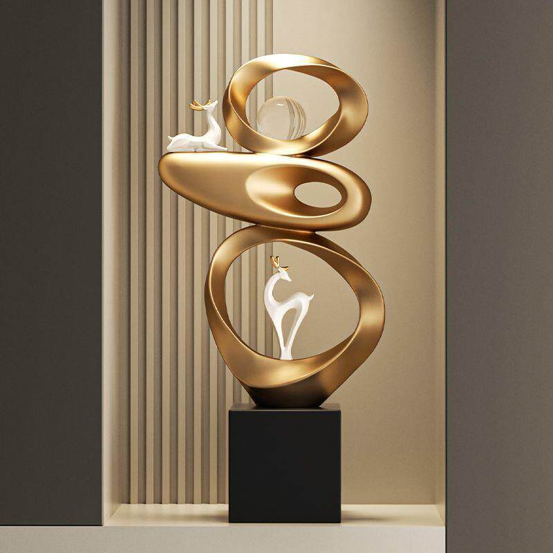 时来运转石头入户玄关装饰摆件客厅轻奢高档电视柜旁边落地招财鹿