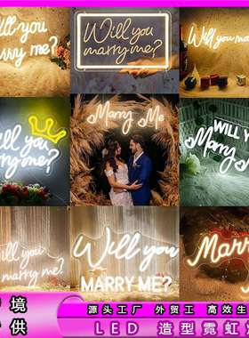 led霓虹灯背板Will you marry me 结婚款透明亚克力霓虹灯 摆件节