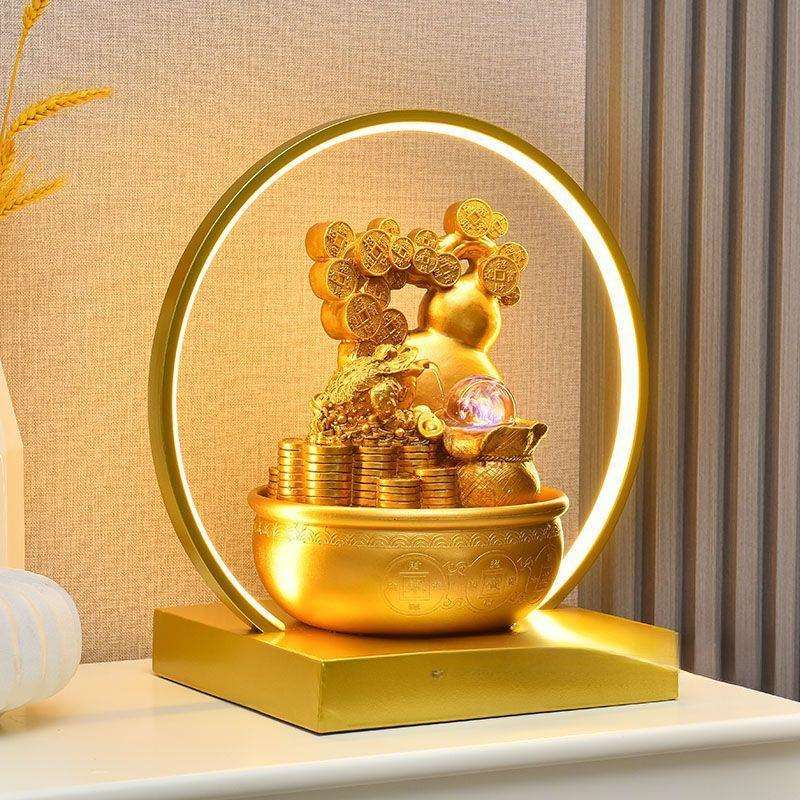 流水摆件桌面办公室喷泉水晶球风水轮开业送礼金色财源滚滚