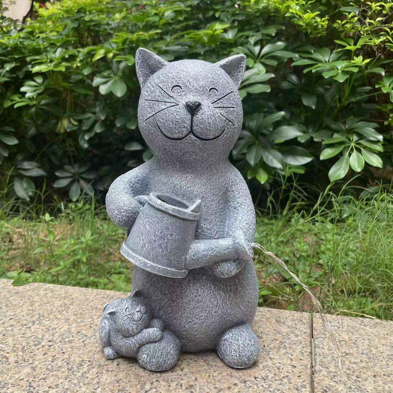 亚马逊热销仿真母子猫洒水太阳能灯户外树脂工艺品摆件花园庭院灯