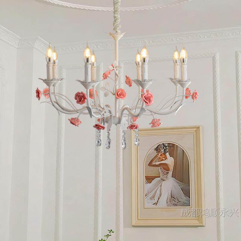 田园卧室吊灯法式客厅儿童房铁艺花草温馨美式复古公主风清新灯具