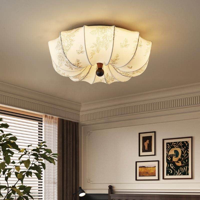 宋代美学卧室吸顶灯欧式田园风米白色布艺印花纹灯罩顶灯花瓣形,金属材料及制品,金属加工件/五金加工件,淘宝优惠券,粉丝福利购,淘宝优惠卷