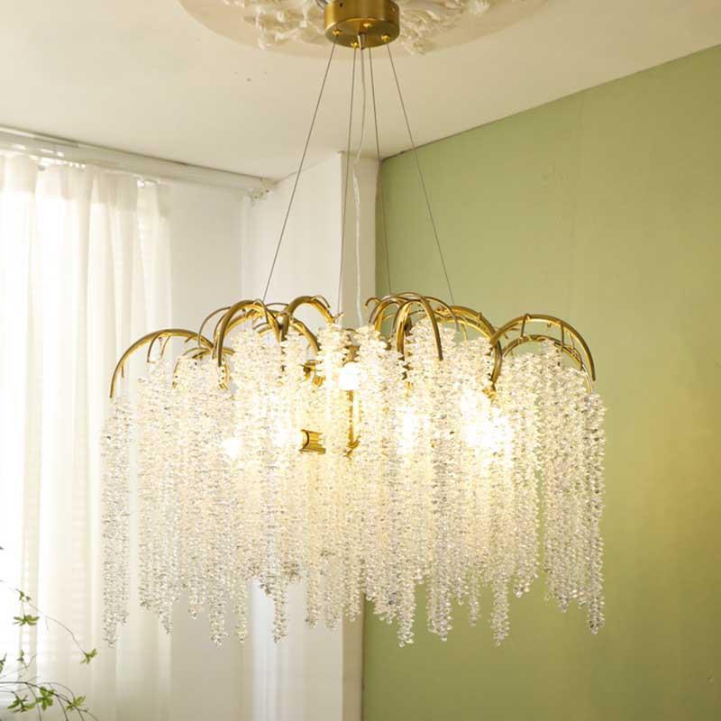 瀑布水晶灯客厅灯轻法美式个性法式餐厅卧室水晶流苏吊灯