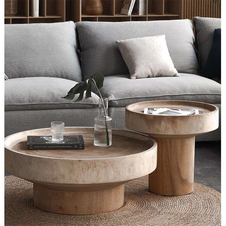 现代简约实木圆形茶几设计师客厅沙发边几民宿树墩根雕原木墩子