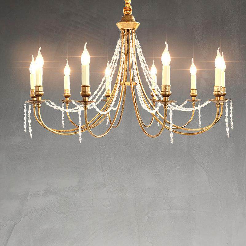 客厅吊灯餐厅灯美式乡村灯具创意个性卧室灯铁艺水晶蜡烛吊灯大气