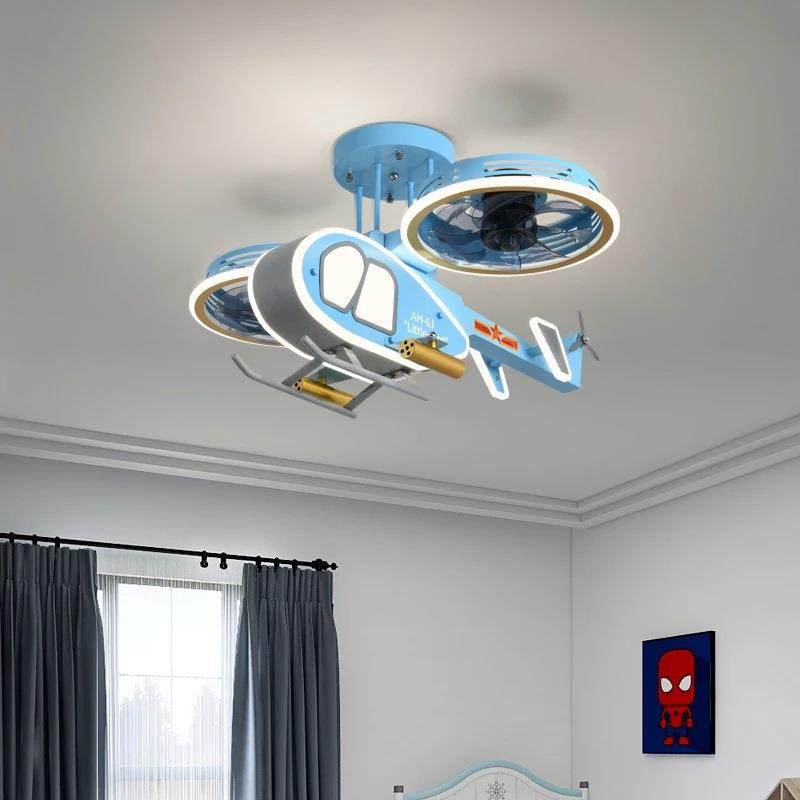 儿童房男孩卧室吊灯飞机风扇灯创意直升飞机吸顶灯造型灯