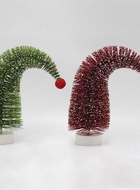 微景观小摆件仿真沾白松针树白塔树橱窗摆台迷你发光歪脖子圣诞树