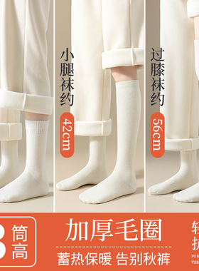 袜子女长筒袜秋冬季小腿袜加绒加厚纯棉大腿过膝袜冬天保暖中筒袜
