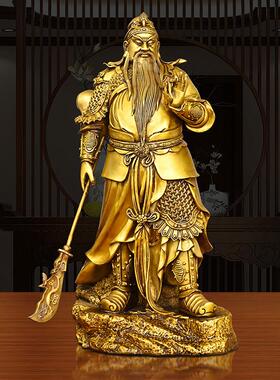 铜关公摆件黄铜提刀关二爷武财神铜像大号家居客厅店铺装饰品送礼