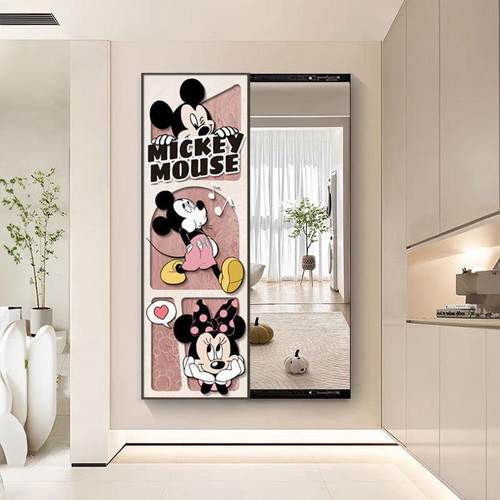 米奇推拉隐藏式全身镜挂画隐形穿衣镜装饰画玄关壁画带镜子可遮挡