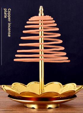 24小时铜素色香圈盆檀香架塔佛香盘家庭财神香支架室内覆古