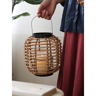 覆古彷藤编风灯摆件桌面烛台户外花园庭院烛光晚餐氛围灯手提灯
